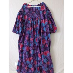 ONLY NECESSITIES Purple Floral Zip Front Muumuu House Dress 5X Cotton Pockets